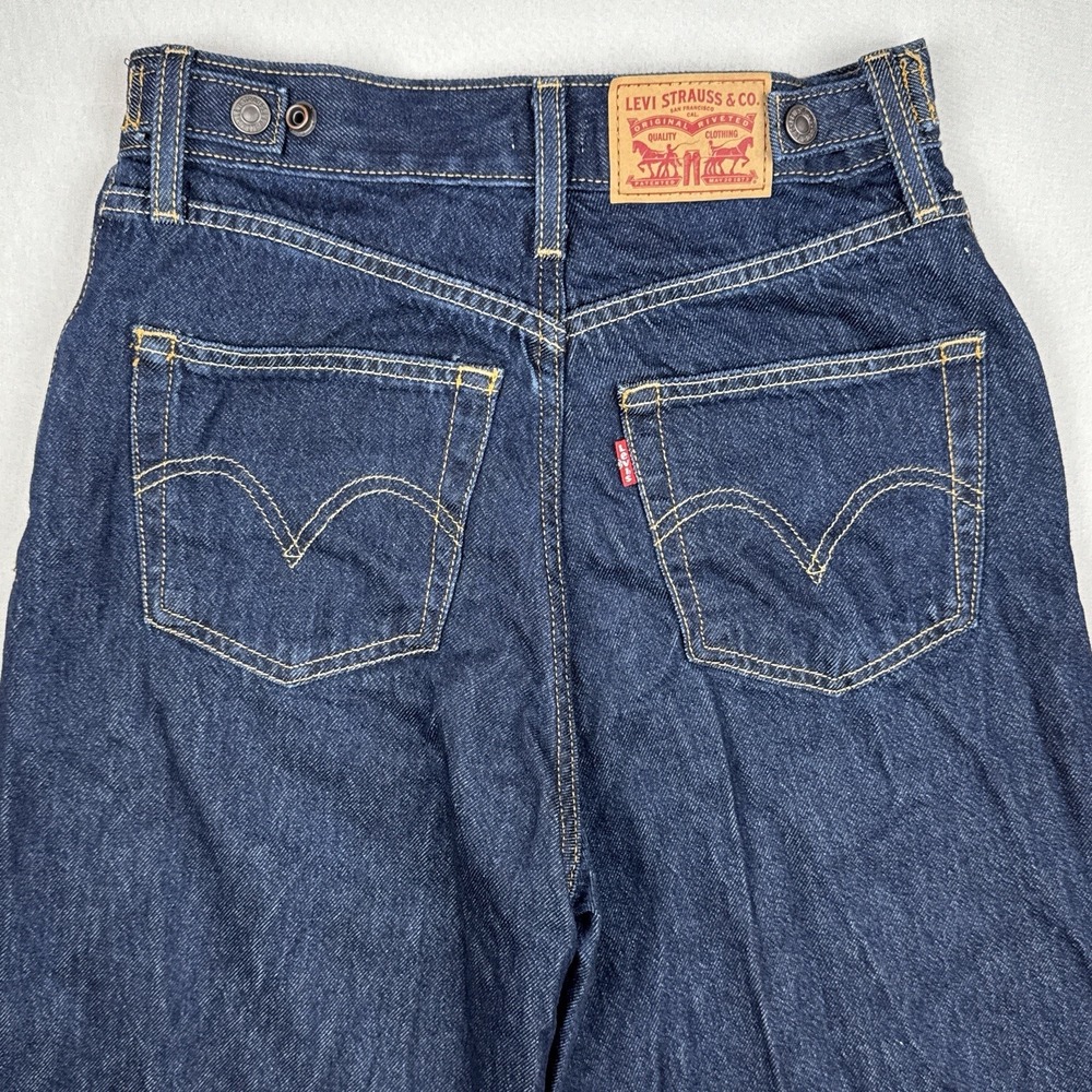 Levi's Cinch Baggy Wide Leg Jeans Dark Wash Denim 24x31 Relaxed High Rise